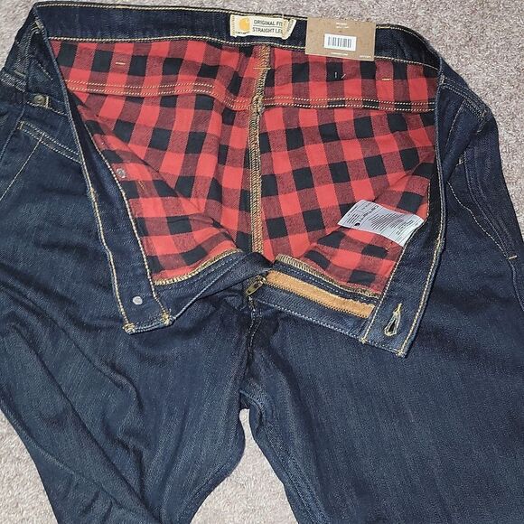 New Carhartt Rugged Flex Original Fit Flannel Lined Dark Denim Jeans 16W Regular - Picture 5 of 8